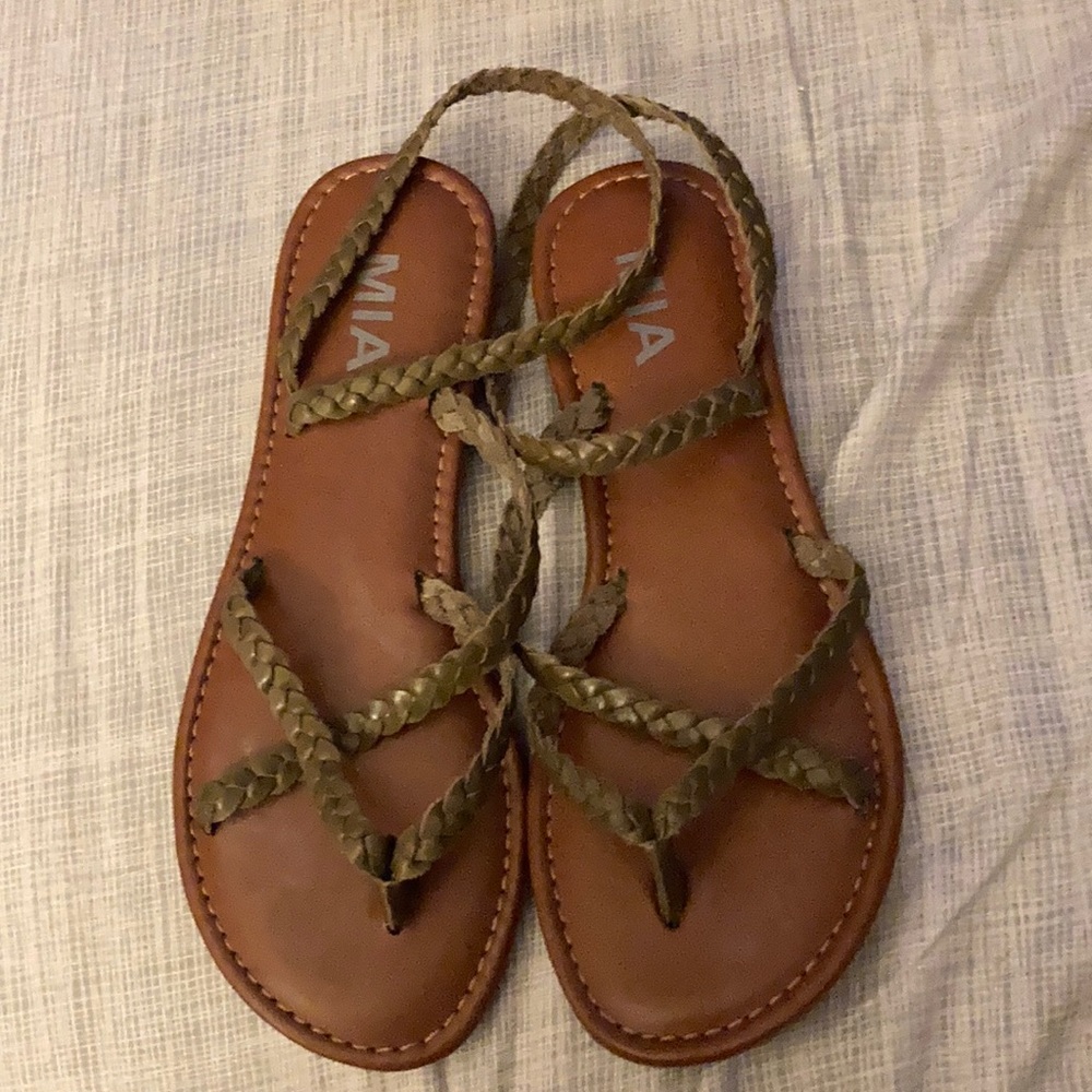 Olive green Mia wrap around sandals worn 1 time